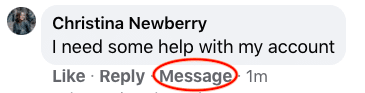 Bouton message sur Facebook