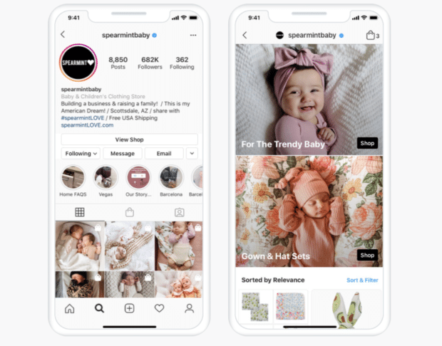 Instagram Business profiles customizable storefront page