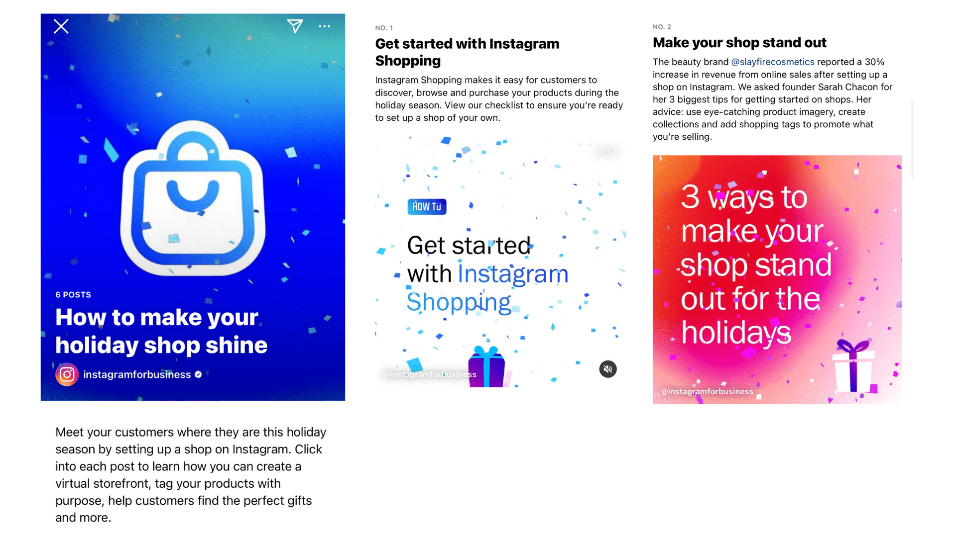 ejemplo de guía de instagram de holiday shop shine