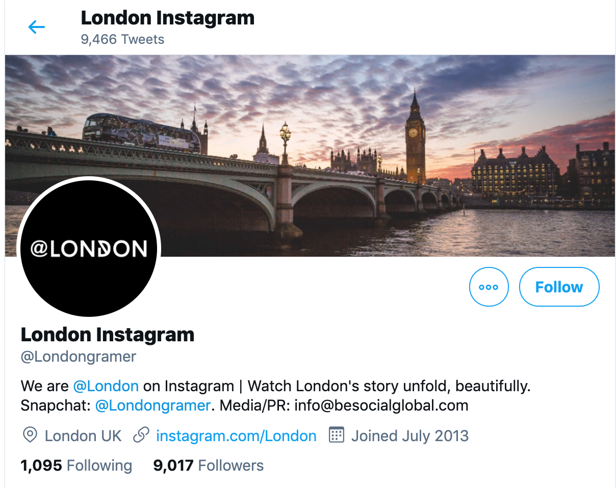 London Twitter bio