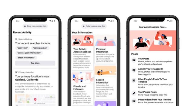 screenshots of Access Your Information tool on Facebook