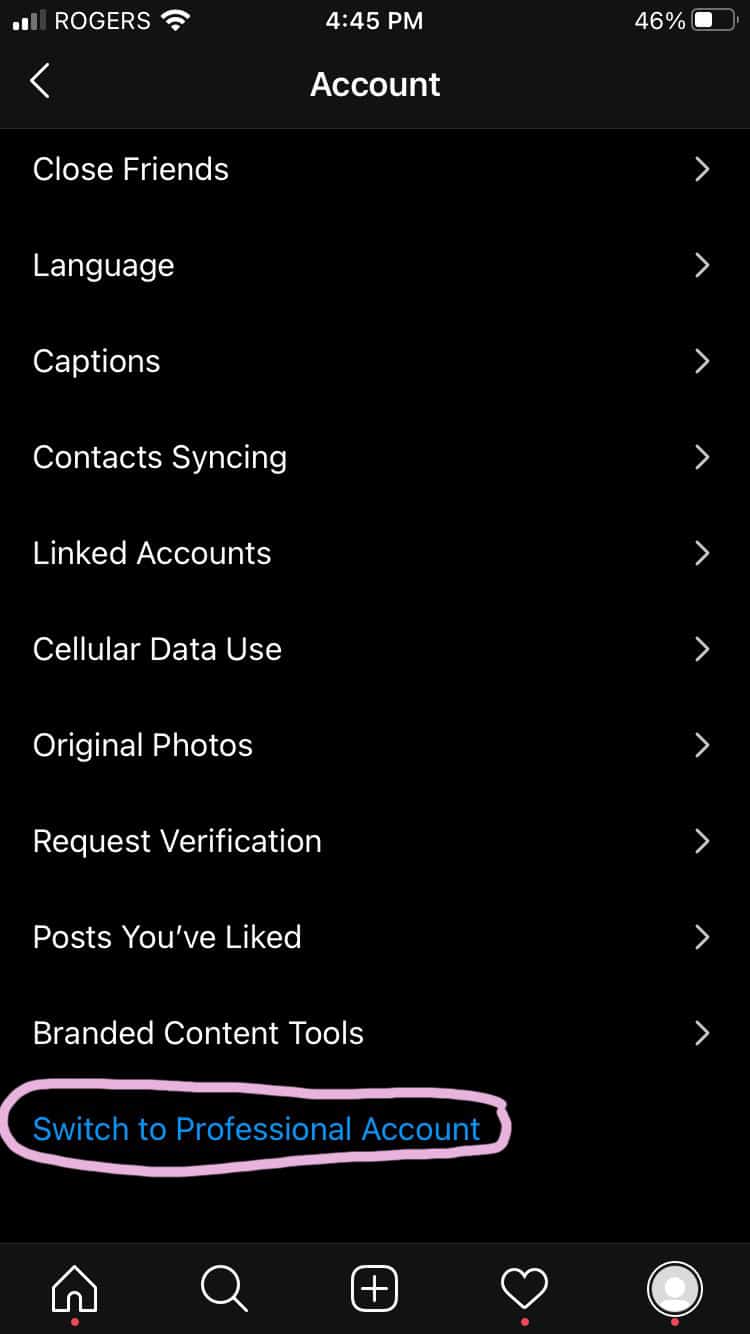 passer à un compte professionnel sur Instagram