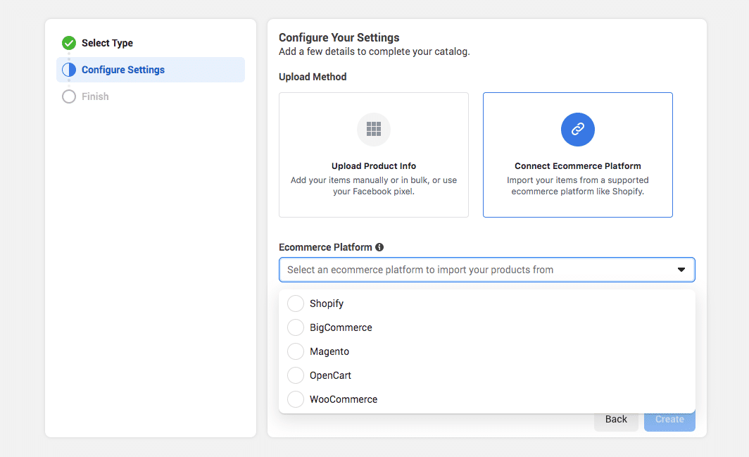 configura los ajustes para conectar la plataforma de comercio electrónico