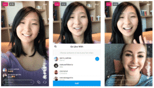 3 stills from an influencer's live stream showing her face on screen