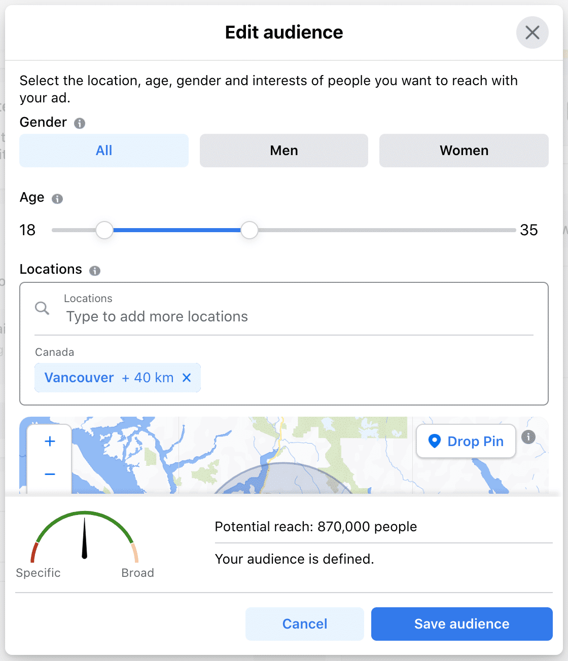 edit audience based on gender age and location