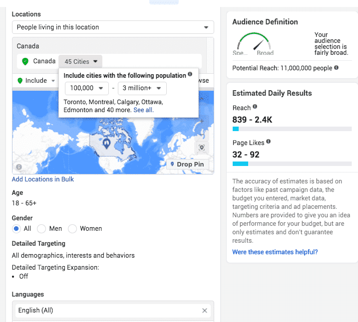 target audience based on demographics and estimated daily likes