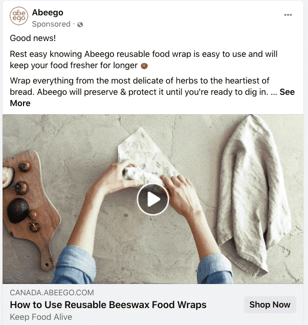 Abeego reusable beeswax food wraps video ad