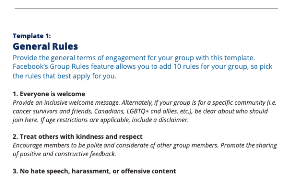 facebook group policy template preview