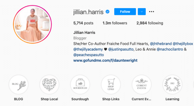 instagram highlight icons on Jillian Harris