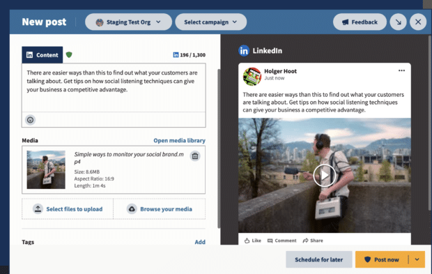 Posting a LinkedIn video with Hootsuite