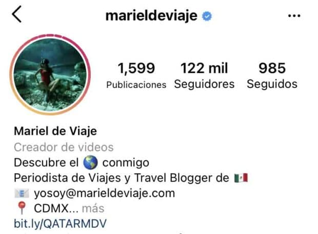 Palabras clave en el perfil de @marieldeviaje