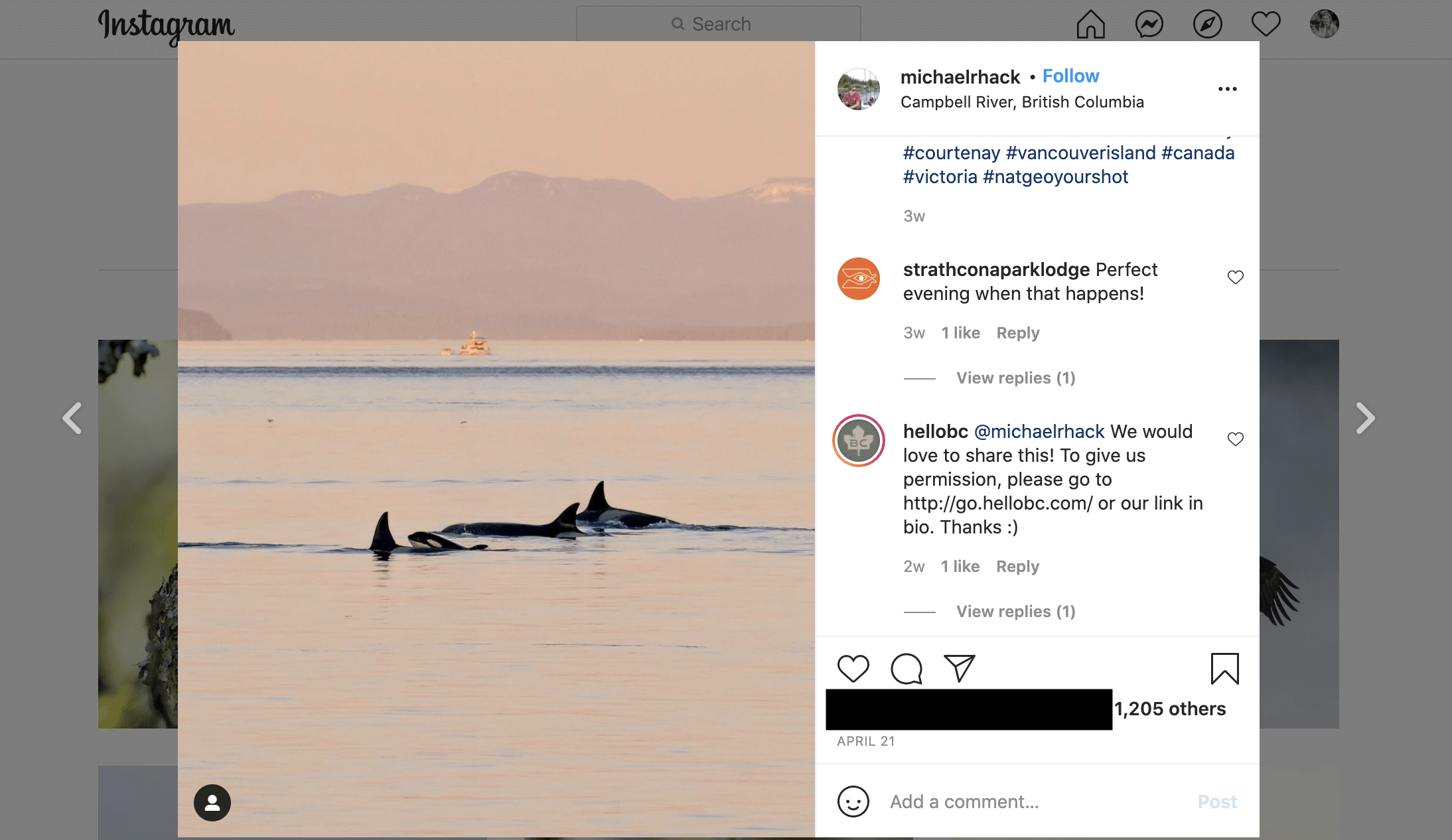 Destination BC Instagram comment