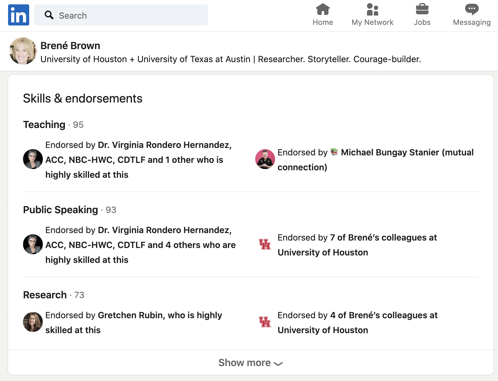 Brené Brown LinkedIn skills and endorsements