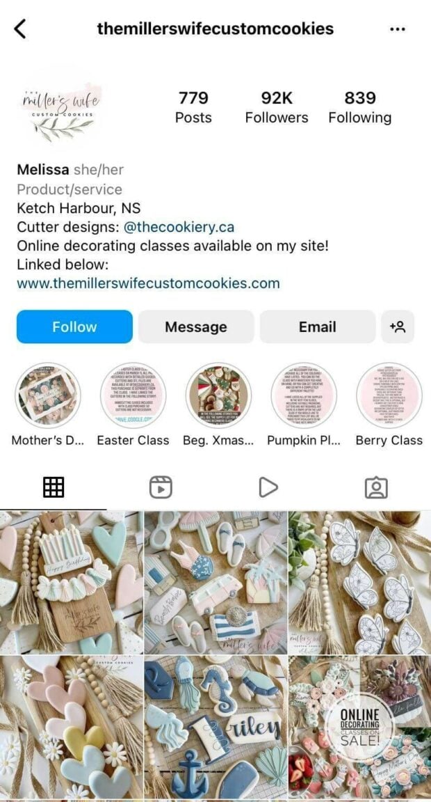  Instagram-Profil von The Millers Wife Custom Cookies