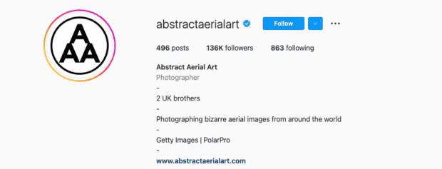 Biographie Instagram d'Abstract Aerial Art