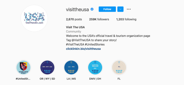 Biographie Instagram de Visit the USA