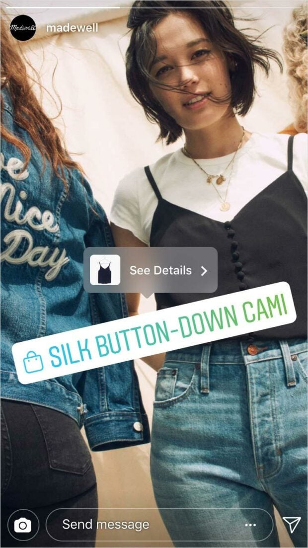 silk button-down cami tagged product on Instagram Shop