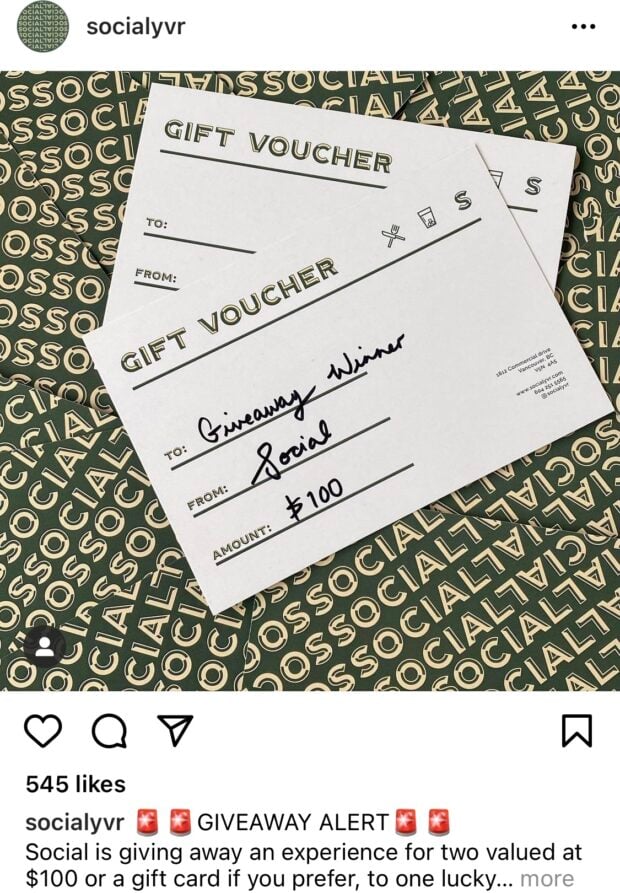 Gutschein von Social YVR für einen Giveaway-Gewinner