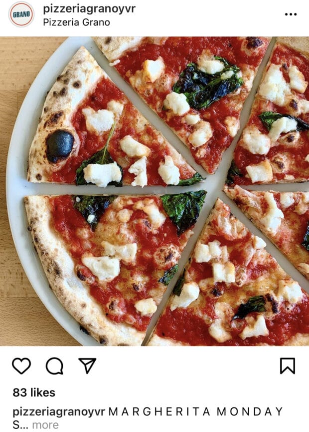 Zwei-Worte-Instagram BU von der Pizzeria Grano: Margherita Monday