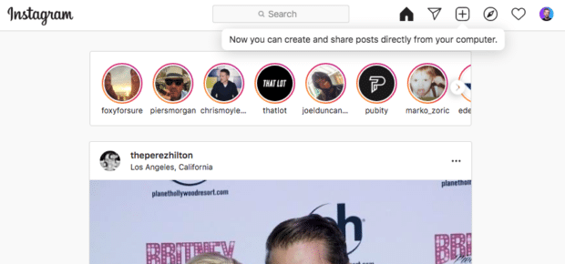 Posting to Instagram from desktop - plus icon in homepage menu