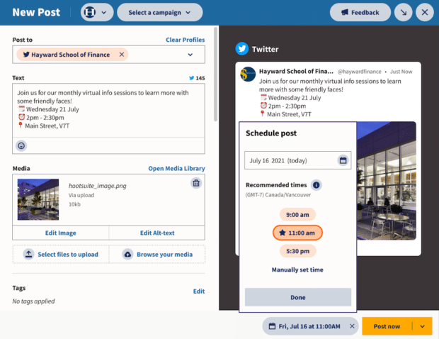 screenshot showing the feature in Hootsuite to help schedule Instagram posts