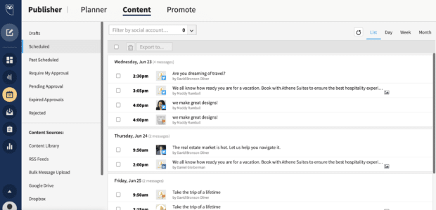 see scheduled tweets under content tab