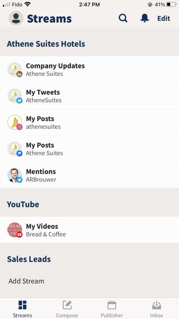 access streams then compose on Hootsuite mobile