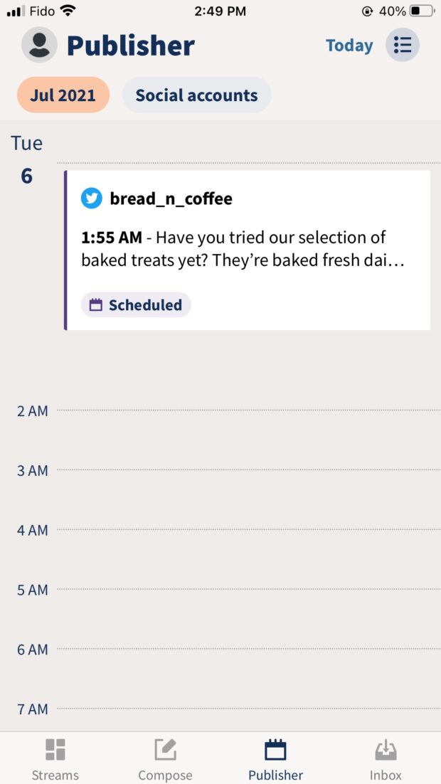 view scheduled tweet in publisher