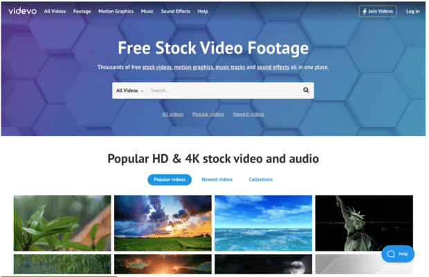 Videvo, sitio de videos de stock y pistas de audio gratuitas