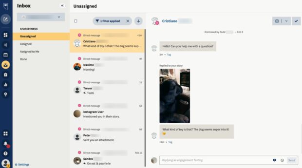 Hootsuite Inbox dashboard with Instagram messages