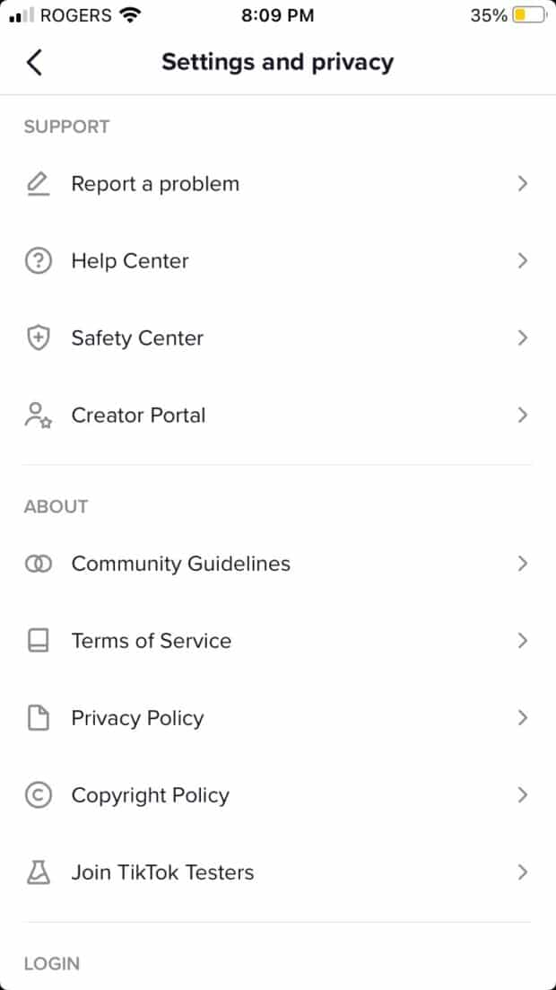 Settings and privacy on TikTok