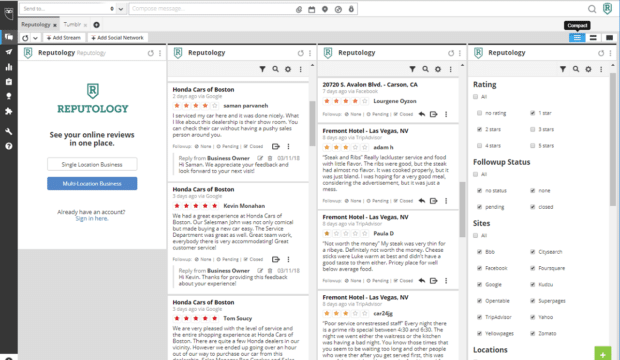 Reputology social media monitoring dashboard