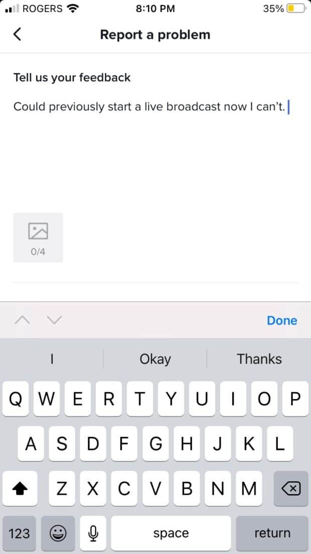 Reporting a problem on TikTok