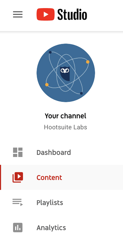 YouTube studio menu