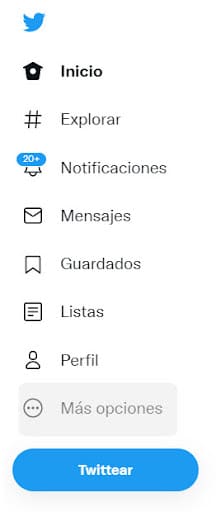 Página de inicio de Twitter (Más botón está resaltado)