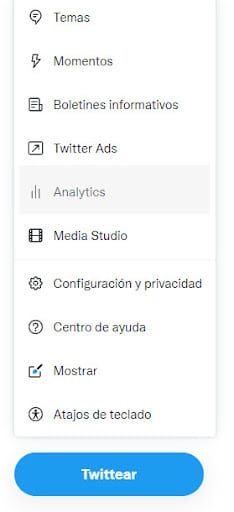 Botón de análisis del menú de Twitter está resaltado)
