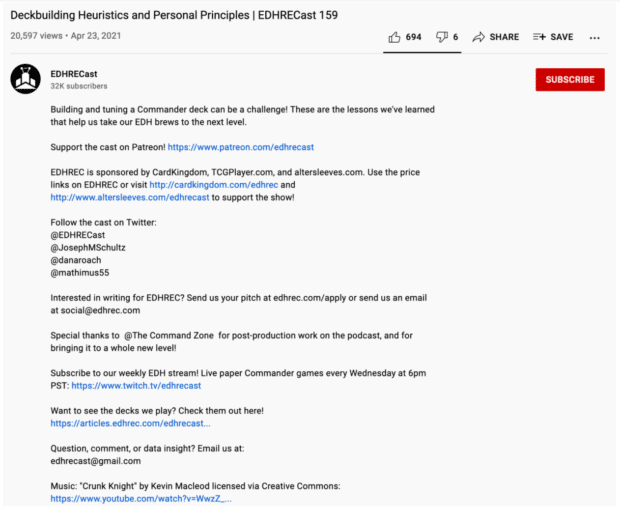 EDHRECast Videobeschreibungen Call-to-Action