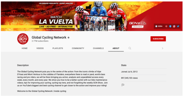 Appel à l’action de la bannière YouTube de Global Cycling Network