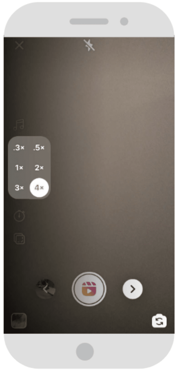 Selecting video speed setting in Instagram Reels