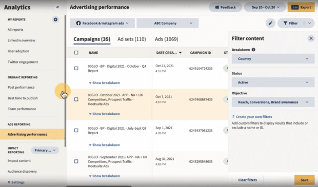 Hootsuite social advertising dashboard