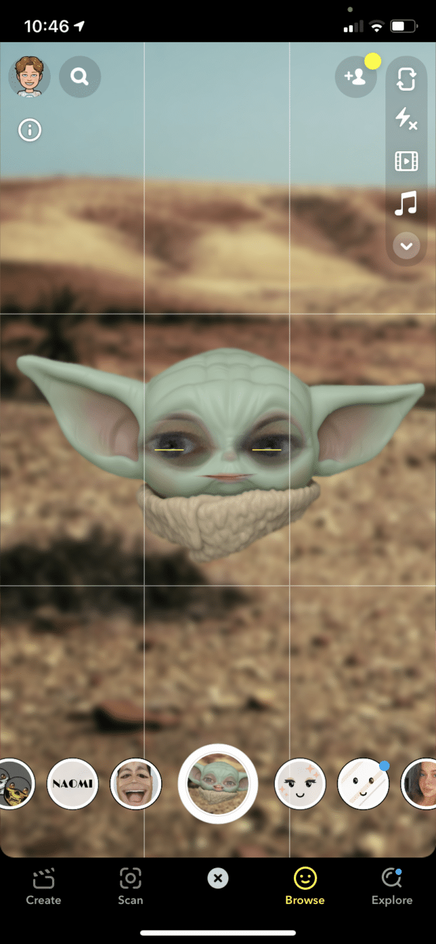 Snapchat Lens baby yoda