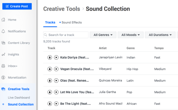 creative tools in Facebook Creator Studio