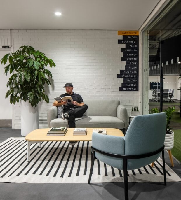 The lobby in the Hootsuite Vancouver office