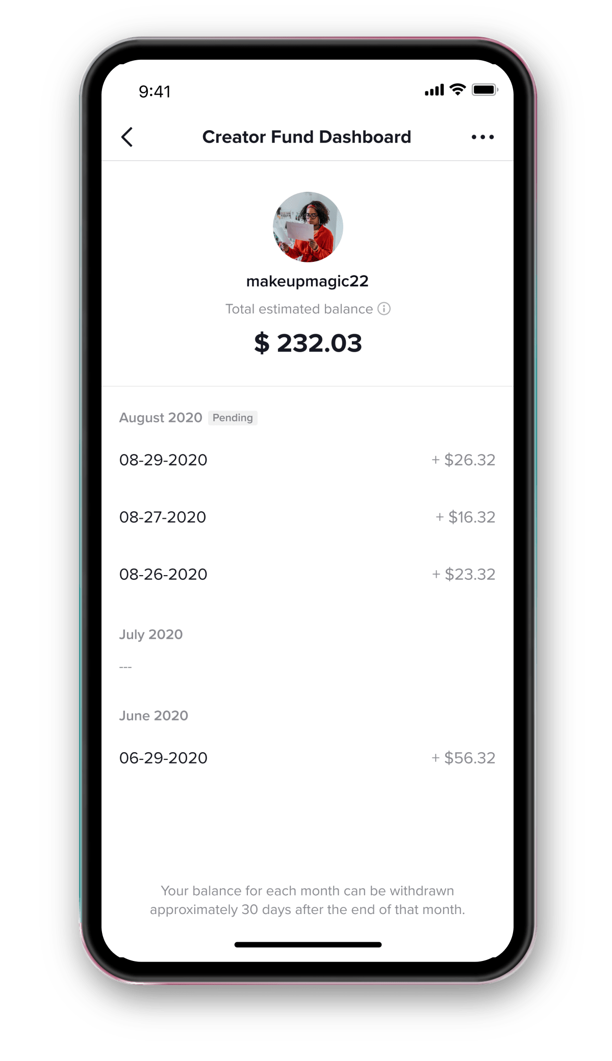 TikTok Creator Fund dashboard