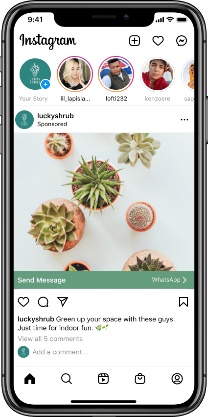 Boosted Instagram post with WhatsApp CTA