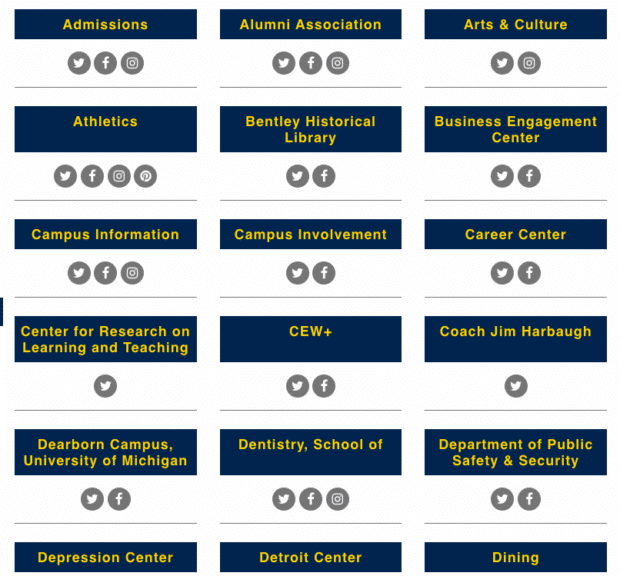 University of Michigan's directory of social media accounts