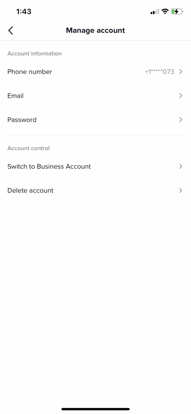 switch to TikTok business account under Manage Account