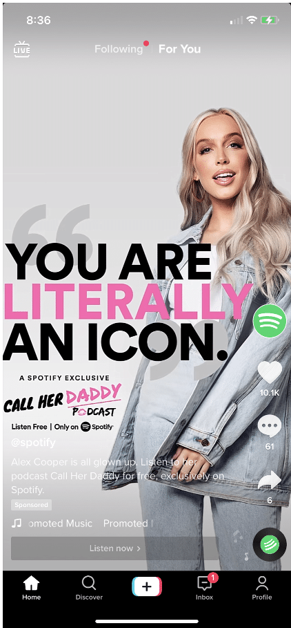Call Her Daddy Spotify podcast TikTok ad