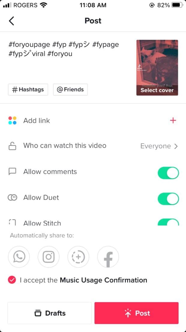 Video tiktok con hashtag relativi alla pagina per te