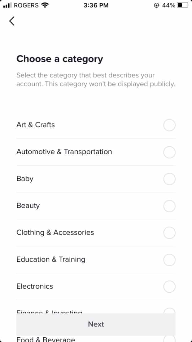 choose a category that best describes account